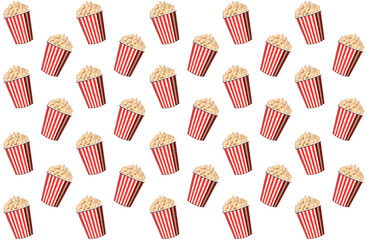 Seamless pattern of popcorn on blue background. Cinema concept