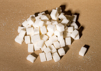 Refined sugar pieces heap, sweet pile of cubes, blocks