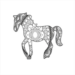 Vector mandala horse coloring page for kids and adult