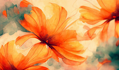 Abstract watercolor background with flowers. Generative AI