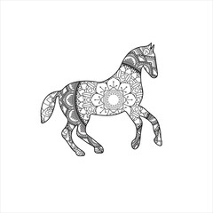 Vector mandala horse coloring page for kids and adult