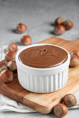 Hazelnut cream or nougat cream with cocoa.