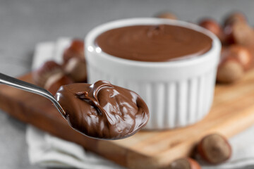 Hazelnut cream or nougat cream with cocoa.