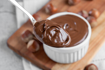 Hazelnut cream or nougat cream with cocoa.