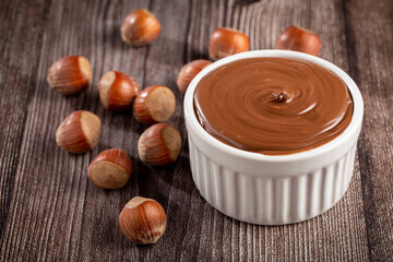 Hazelnut cream or nougat cream with cocoa.