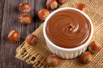 Hazelnut cream or nougat cream with cocoa.