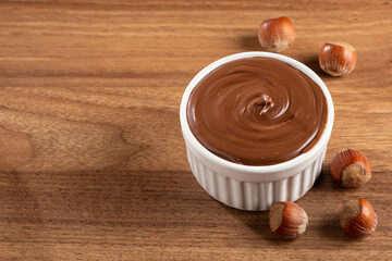 Hazelnut cream or nougat cream with cocoa.