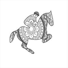 Vector mandala horse coloring page for kids and adult