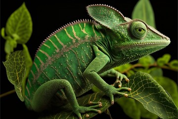 Incredibly cute chameleon lizard with changing colors. Exotic wild lizard or reptile, Ai generated - obrazy, fototapety, plakaty