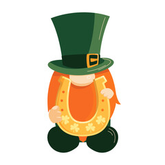 leprechaun gnome holding a golden horseshoe, st patrick's day, character, decor