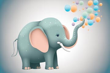  a blue elephant blowing bubbles on its trunk with its trunk out and its trunk out, with a blue background and a blue border around the elephant.  generative ai
