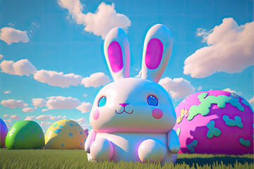 Easter bunny and rabbit 3D K-Pop Kawaii mix (Generative AI)