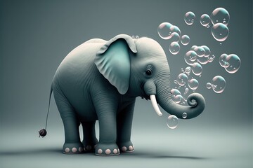  an elephant with bubbles floating around it's trunk and trunk, with a gray background and a gray background with a black background and white background.  generative ai