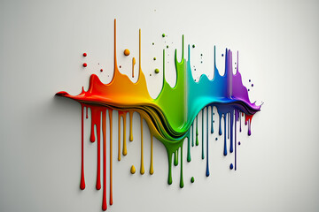 illustration of a white wall with dripping paint splash in rainbow colors