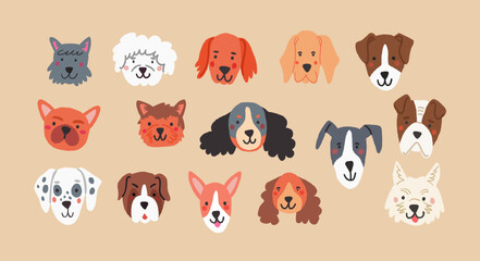 16 Dog Breeds Best Icons Set. Vector illustration