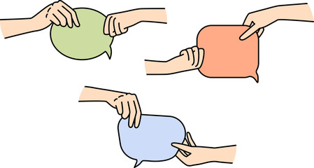 People hands holding speech bubbles