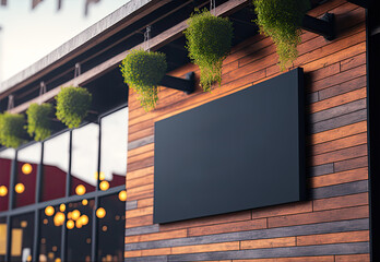 Mockup black sign, craft beer building exterior. Generative AI