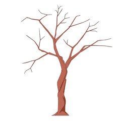 dry tree without leaves, brown color, vector illustration