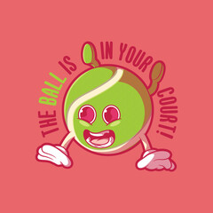 Tennis ball character flying and screaming vector illustration. Sports, competition, mascot design concept.