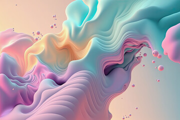 abstract ai generated background illustration of a colored floating liquid in violet and turquoise pastel colors