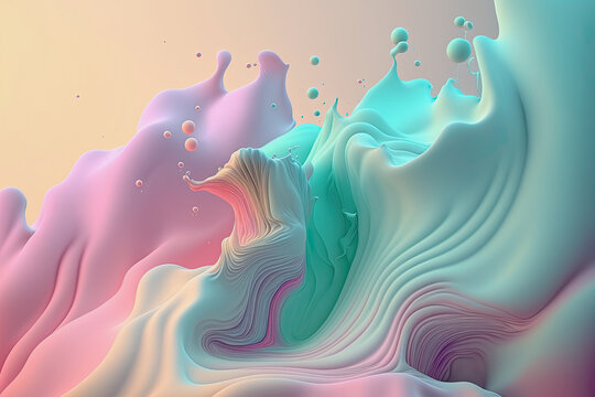abstract ai generated background illustration of a colored floating liquid in blue and pink pastel colors