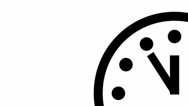 Countdown on the doomsday clock. Arrow reaches midnight. Clock UHD 4K Animation. Doomsday Clock created by scientists