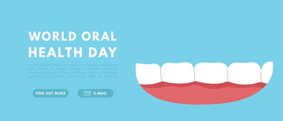 World oral health day banner. Dental hygiene teeth month. Flat vector isolated illustration