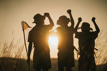 boy scout silhouette Mountain adventures and friendship success