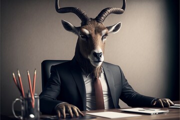 Goat-Headed Business Executive: Power, Ambition, Success - obrazy, fototapety, plakaty