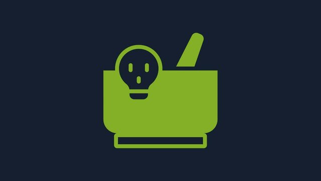 Yellow Mortar and pestle icon isolated on blue background. 4K Video motion graphic animation