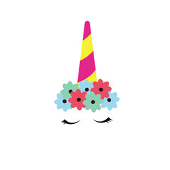 Birthday party hat. Festive illustration  of a  unicorn with  flowers