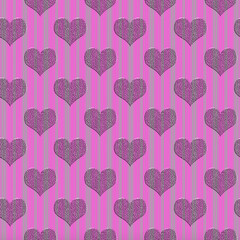 Valentine's day hearts on a bright pink background with green stripes