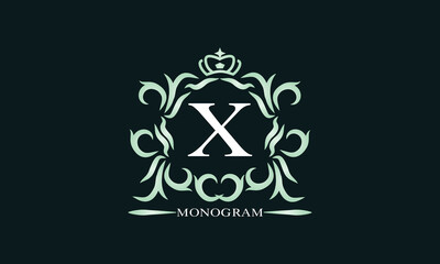 Elegant initial letter X logo. Vector illustration for restaurant, boutique, hotel, heraldic, jewelry, fashion, business signs or banner, labels.