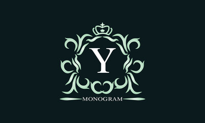 Elegant initial letter Y logo. Vector illustration for restaurant, boutique, hotel, heraldic, jewelry, fashion, business signs or banner, labels.