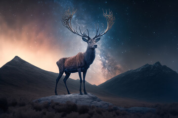 deer in the mountains wild, 3d render illustration, AI Generated