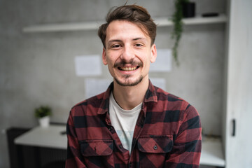 One man adult caucasian with mustaches and beard at work portrait