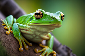 Fototapeta premium Green colored tree frog close up 