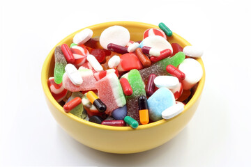 Antibiotics Are Not Candy. Concept of antimicrobial resistance of bacteria to antibiotics. Excess self-medication