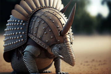 Armadillo animal portrait dressed as a warrior fighter or combatant soldier concept. Ai generated