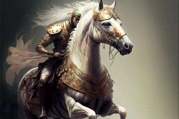Horse animal portrait dressed as a warrior fighter or combatant soldier concept. Ai generated