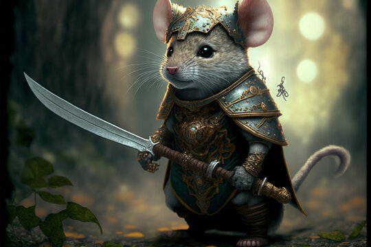 Mouse animal portrait dressed as a warrior fighter or combatant soldier concept. Ai generated