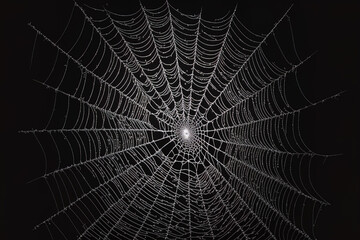 Obraz premium Spider Web cobweb on black background. Generative AI