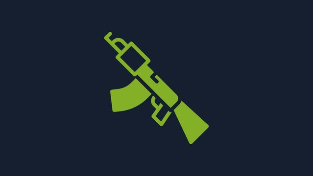 Yellow Submachine gun icon isolated on blue background. Kalashnikov or AK47. 4K Video motion graphic animation