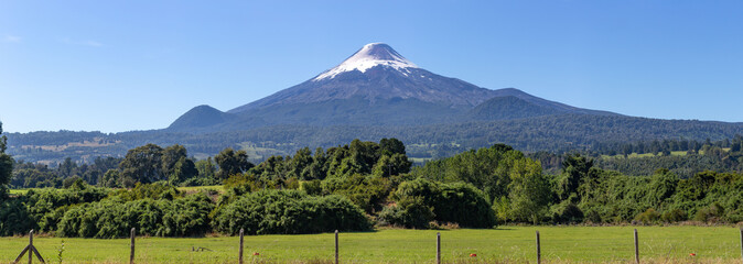 Panoramic landcape. Volcano Osorno, Region Los Lagos Chile - obrazy, fototapety, plakaty