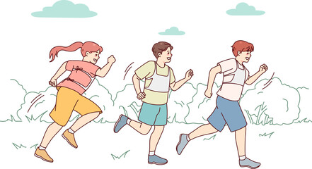 Happy kids running marathon outdoors