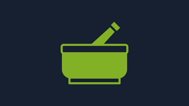Yellow Mortar and pestle icon isolated on blue background. 4K Video motion graphic animation
