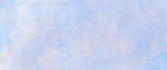 Blue vector watercolor art background with white and pink clouds and sky. Hand drawn vector texture. Heaven. Watercolour banner. Abstract template for flyers, cards, poster, cover or design interior.	