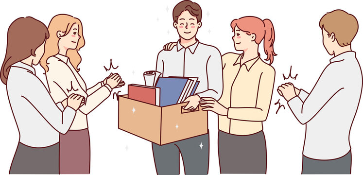 Happy employee welcome newcomer at office