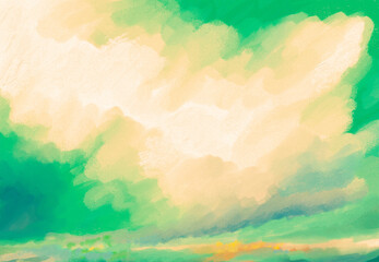 Impressionistic Light & Uplifting Aqua & Yellow Cloudscape - Digital Painting, Design, Illustration, Art, Artwork, Background, Border, Backdrop, Wallpaper