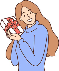 Smiling woman with present in hands